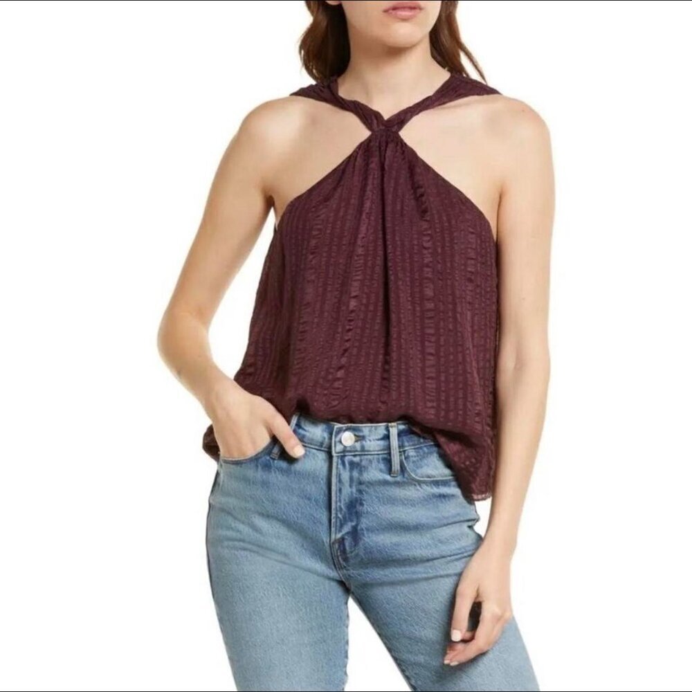 Frame Eggplant Purple Twist Front Tank Top